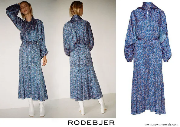 Crown Princess Victoria wore a new blue printed midi dress by Rodebjer.