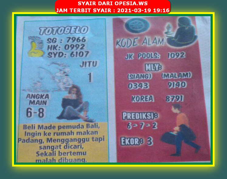Syair Hk Hari Ini Jumat 19 Maret 2021 Opesia Official