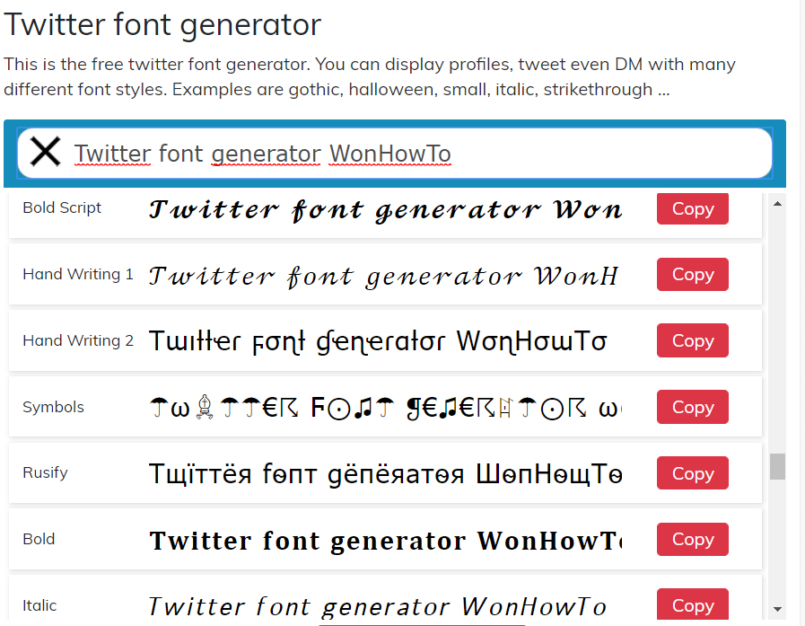Twitter font generator wonhowto.com