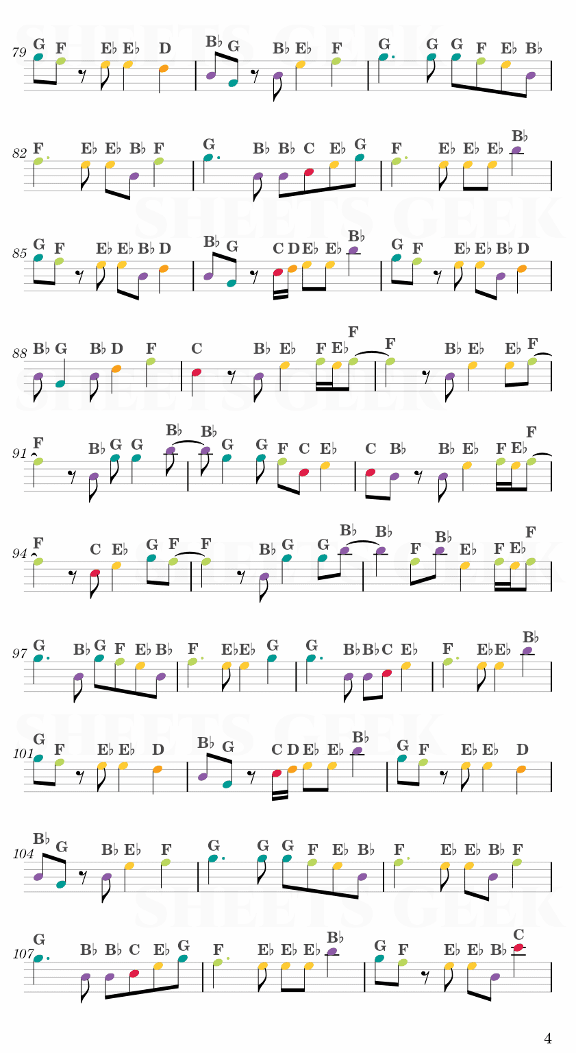 Spring Day - BTS Easy Sheets Music Free for piano, keyboard, flute, violin, sax, celllo 4