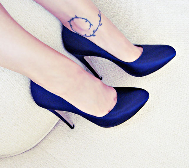 blue satin ferragamo heels, tattoo