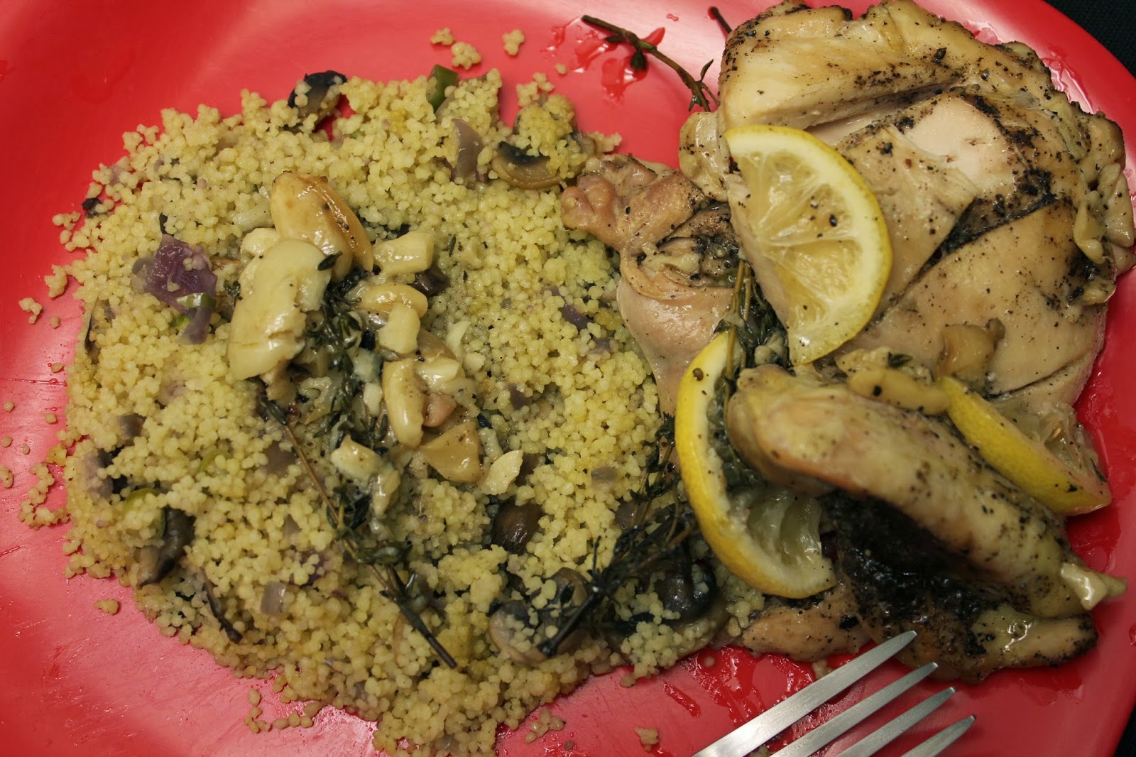 Aparna's Cookbook Couscous with mushroom and Chicken baked with lemon