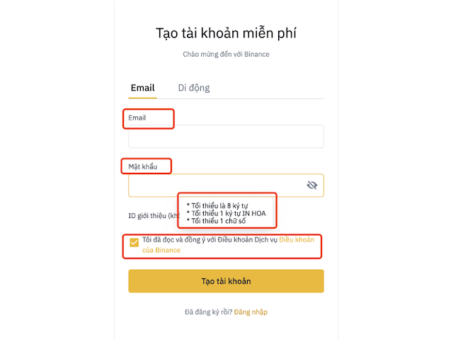 Cách lập tài khoản trên Binance