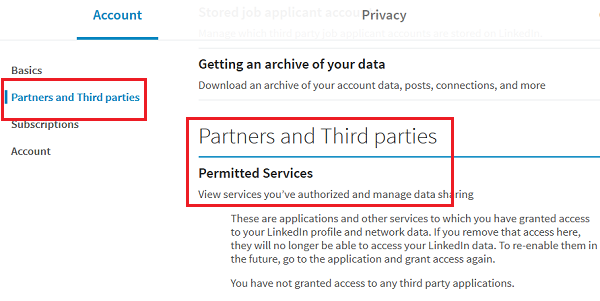 Eliminación de permisos de aplicaciones de LinkedIn