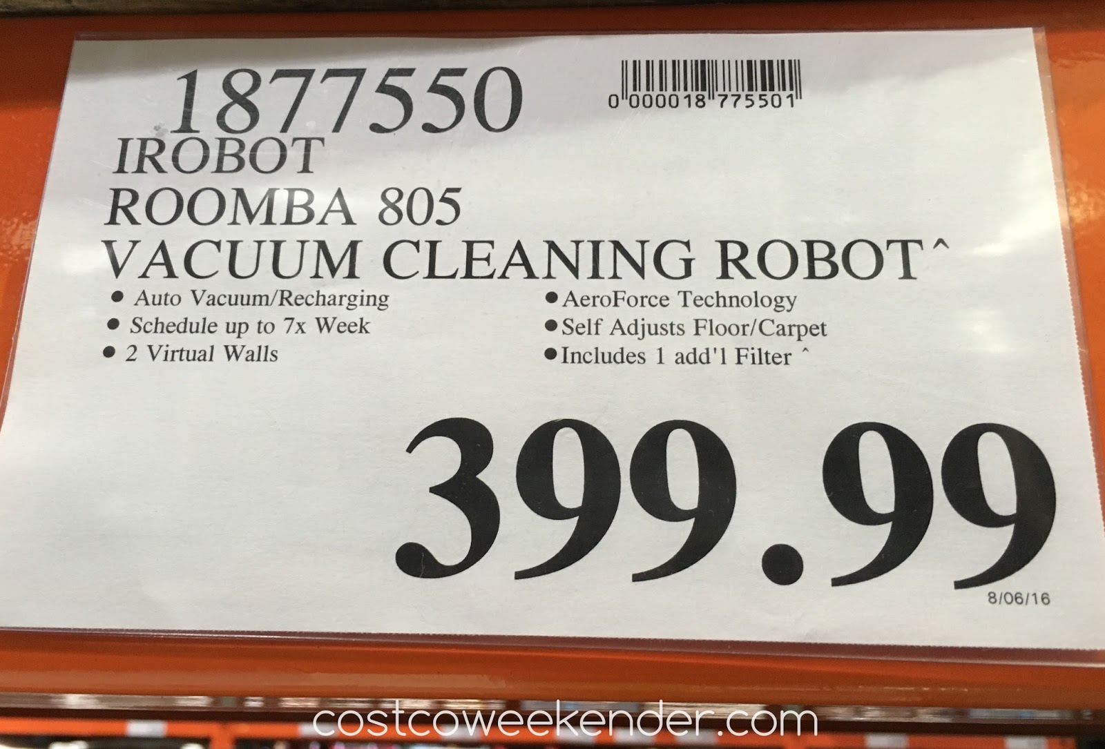 iRobot Roomba 805 Vacuum Cleaning Robot Costco Weekender
