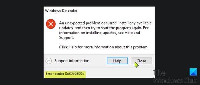 Codice di errore di Windows Defender 0x8050800c
