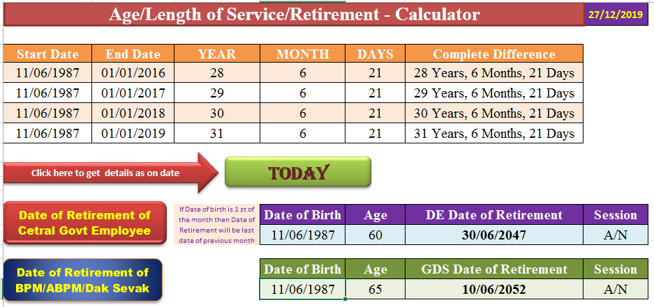Age Length of Service Retirement Calculator 1.0 | PO Tools