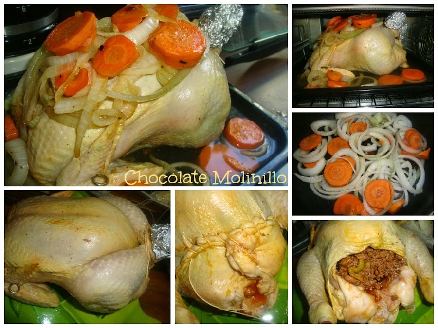 Pollo relleno navideño proceso