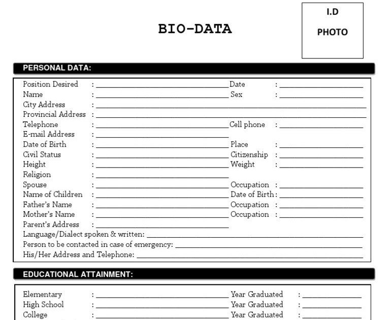 Bio Data Sheet Sample ~ Medical Resume