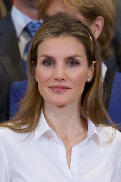 Princess Letizia of Spain attended several audiences at the Zarzuela Palace in Madrid. Style of Princess Letizia