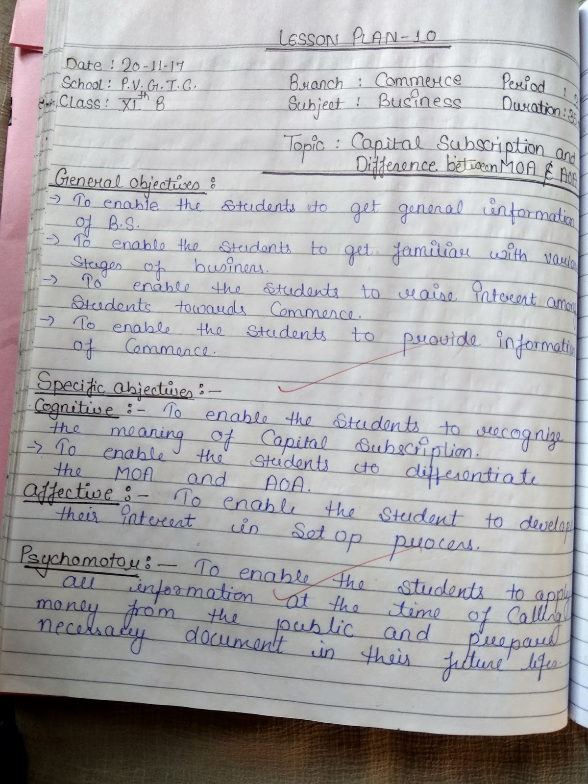 B Ed Lesson Plan On Capital Subscription 11th Business Studies My Commerce Info