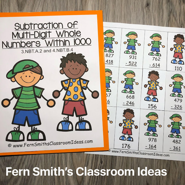 Teaching How to Use Place Value to Subtract Including Lesson Plans, Centers, Task Cards, Color By Numbers & More Resources. #FernSmithsClassroomIdeas
