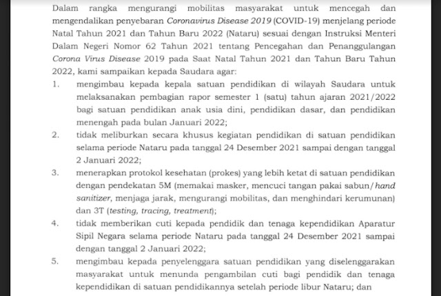 Kemendikbud : Pembagian Rapor SD, SMP dan SMA Januari 2022, Libur Akhir Tahun Ditunda