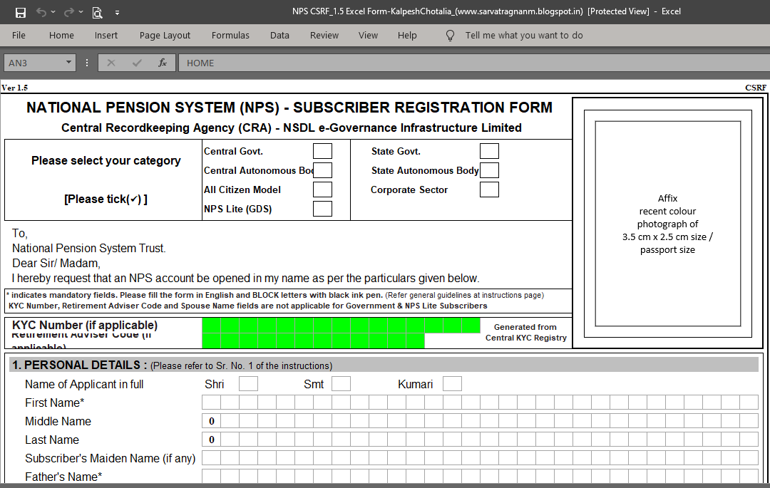 CPF Excel Form (CSRF 1.8 Form) S2 Form