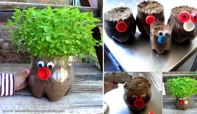  Memanfaatkan  Limbah Membuat pot  dari botol bekas 