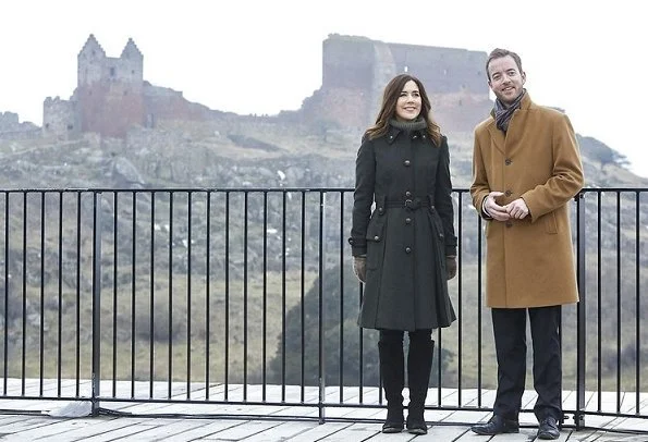 Crown Princess Mary of Denmark attended opening of a new visitor center at Hammershus which is located in Bornholm and the biggest castle of Northern Europe. MIU MIU Wool coat