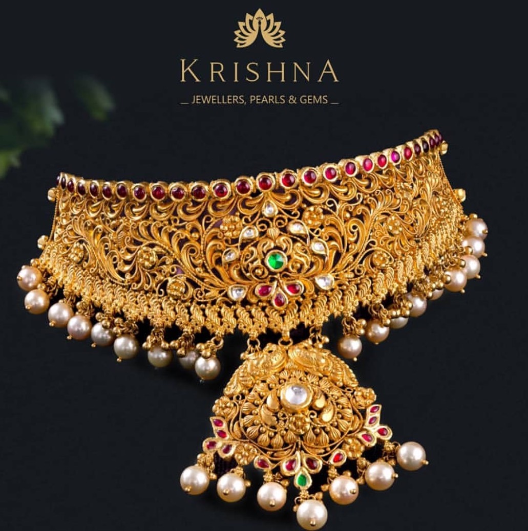 Broad Antique Chokers with Pota Ruby Jewellery Designs