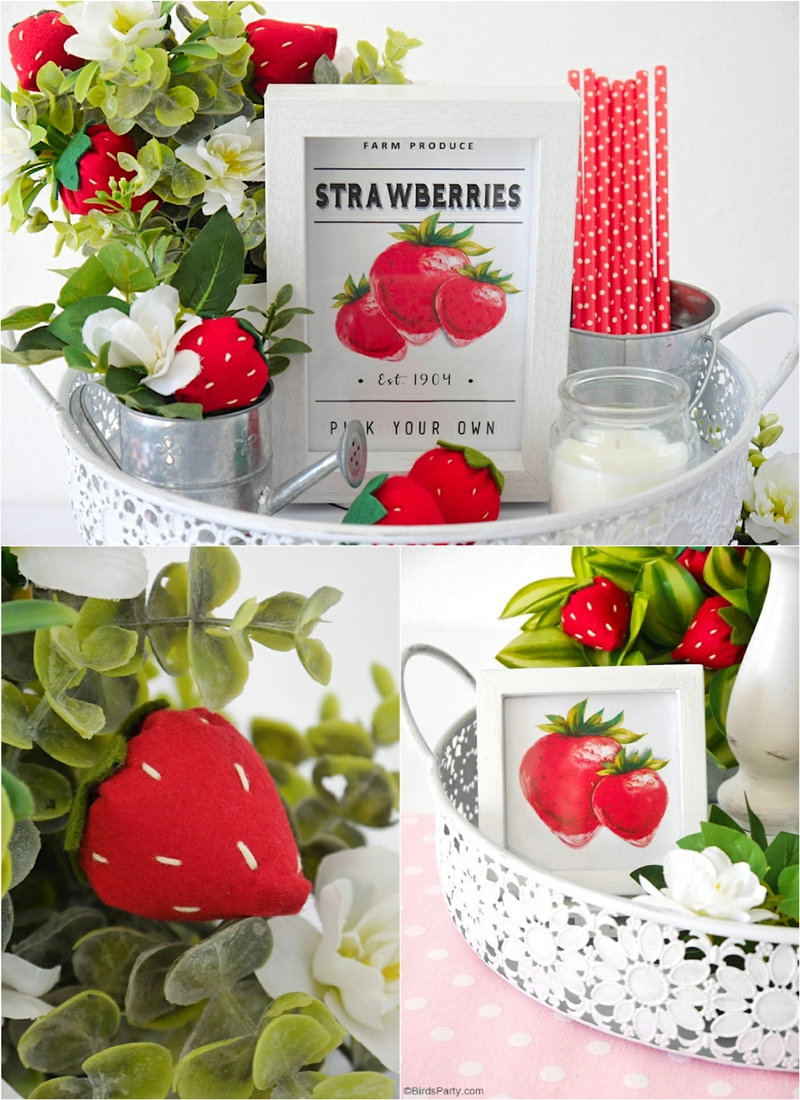 DIY Strawberry Farmhouse Decor + FREE Felt Strawberry Template - Party Ideas