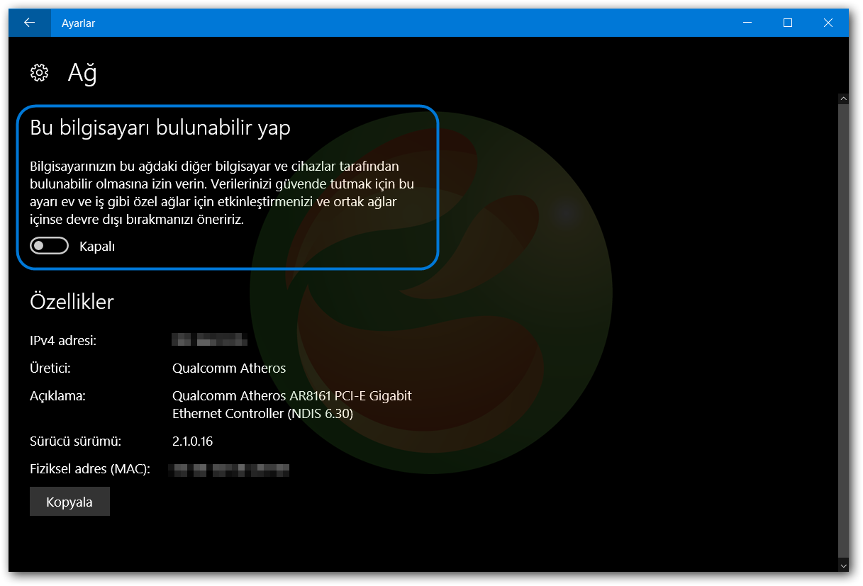 windows 10 ag konumu ag paylasimi