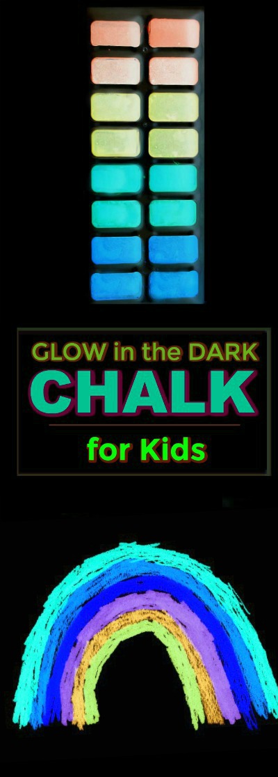 SUPER KID FUN: Make chalk that glows-in-the-dark! (only 3 ingredients!) #playrecipesforkids #playrecipes #glowinthedark #kidscrafts #sidewalkchalk #craftsforkids #activitiesforkids #chalkrecipesidewalk #chalkrecipediy #chalkrecipeart #glowinthedarkactivities #glowinthedarkcrafts