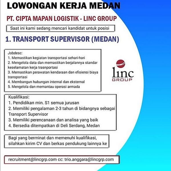 Transport Supervisor Di Pt Cipta Mapan Logistik Informasi Lowongan Kerja Medan 2021 Terbaru Hari Ini