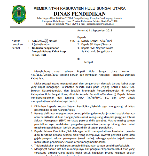 Smp Muhammadiyah Sungai Pandan Surat Edaran Dinas