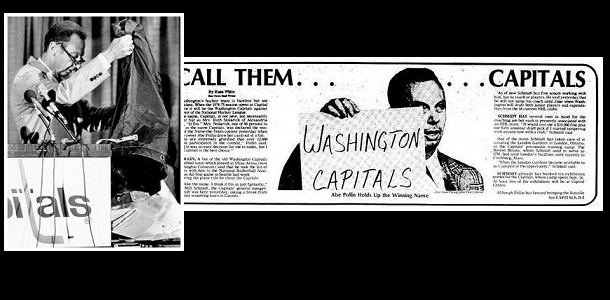 Fans  in '74 deluged owner Abe Pollin with 12,000 team name submissions. The Washington Star shared Pollin's low-tech reveal of the winning entry. (Book Pg. 132)