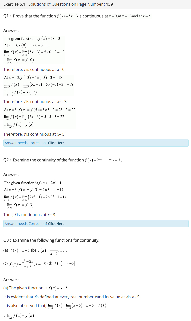 Class 12 Maths Chapter 5 Continuity and Differentiability