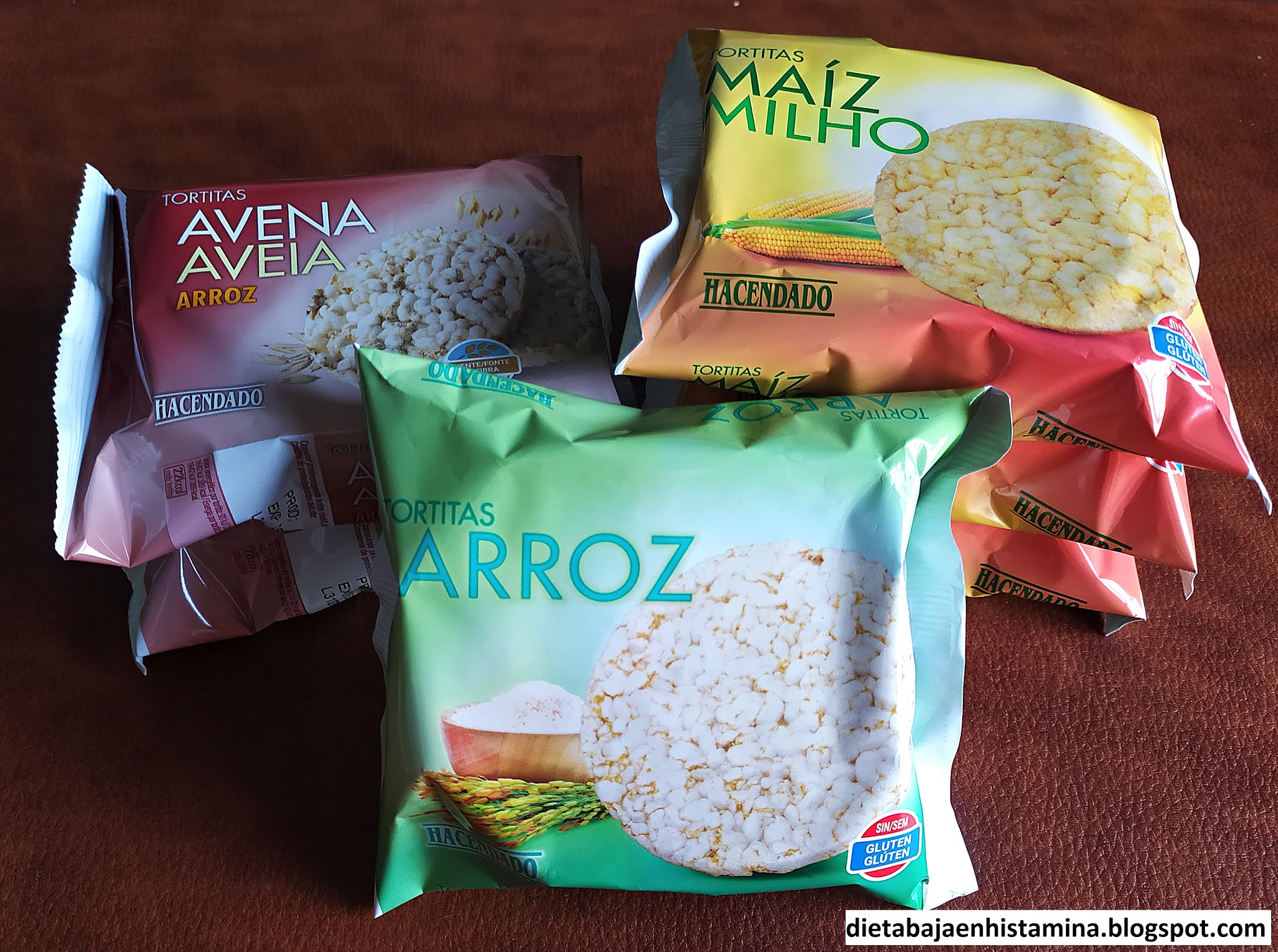 Tortitas de avena, de arroz y de maíz producto bajo en histamina y sin gluten