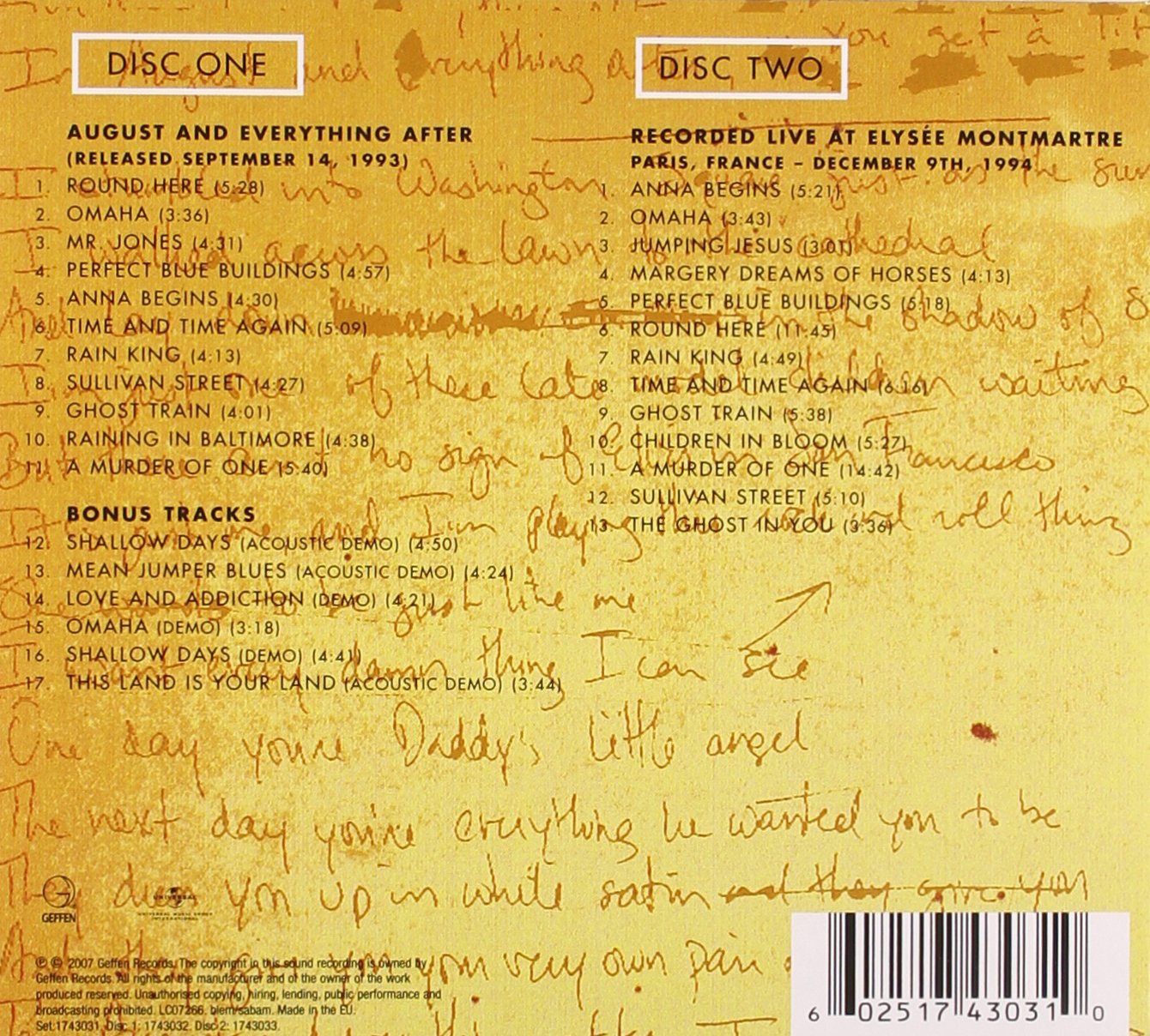 Classic Rock Covers Database Counting Crows August and Everything After (1993)