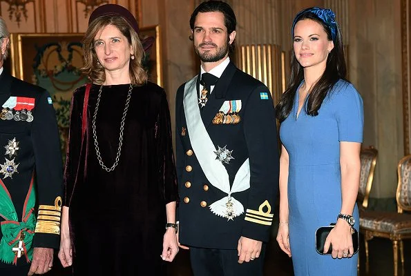 Queen Silvia, Crown Princess Victoria, Prince Daniel, Prince Carl Philip, Princess Sofia and Laura Mattarella at a state dinner