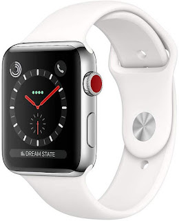 Apple Watch Series 3, 42MM, GPS + Cellular, Stainless Steel Case, Soft White Sport Band
