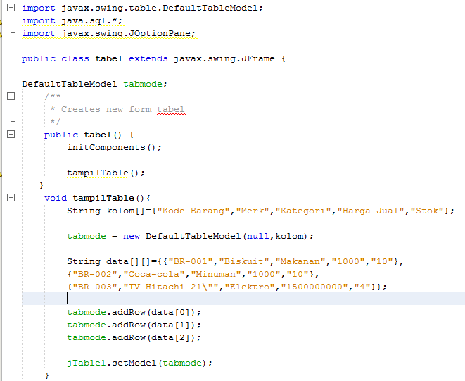 Cara menampilkan data dalam sebuah tabel pada Jframe