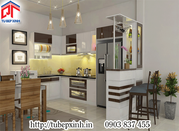 mẫu thiết kế bếp hiện đại và tinh tế tủ bếp chữ L có quầy bar
