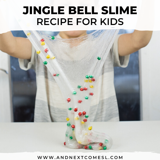 Jingle bell slime - an easy Christmas slime recipe made with contact solution
