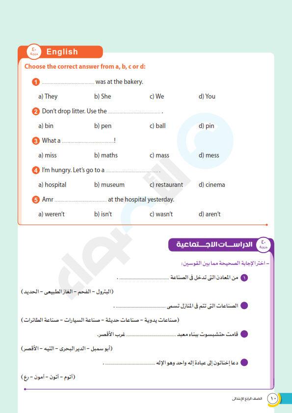 إختبار متعدد التخصصات مجمع لشهر أبريل للصف الرابع الابتدائي عربى ولغات Grade%2B4%2B_010