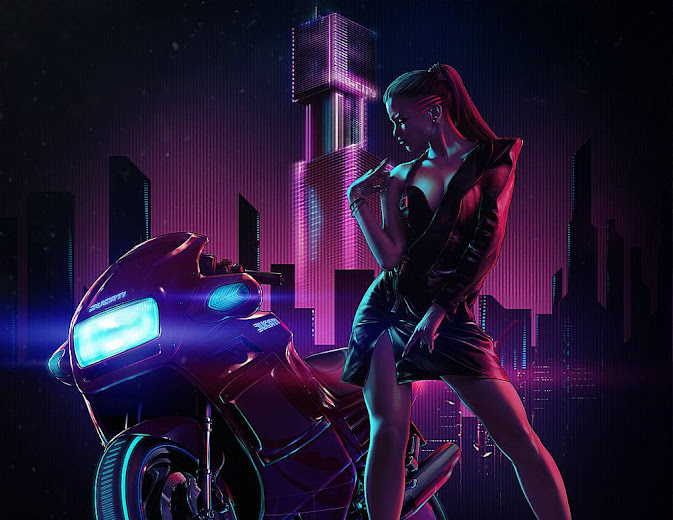Neon-noir Cyberpunk Artwork featuring the Ducati Paso