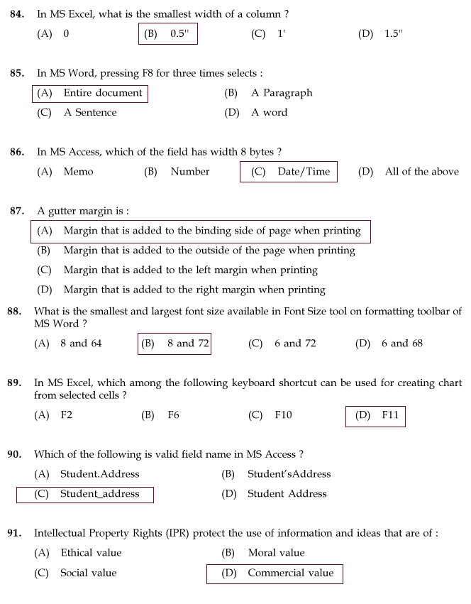 Question Paper and Answer Key Junior Hardware and