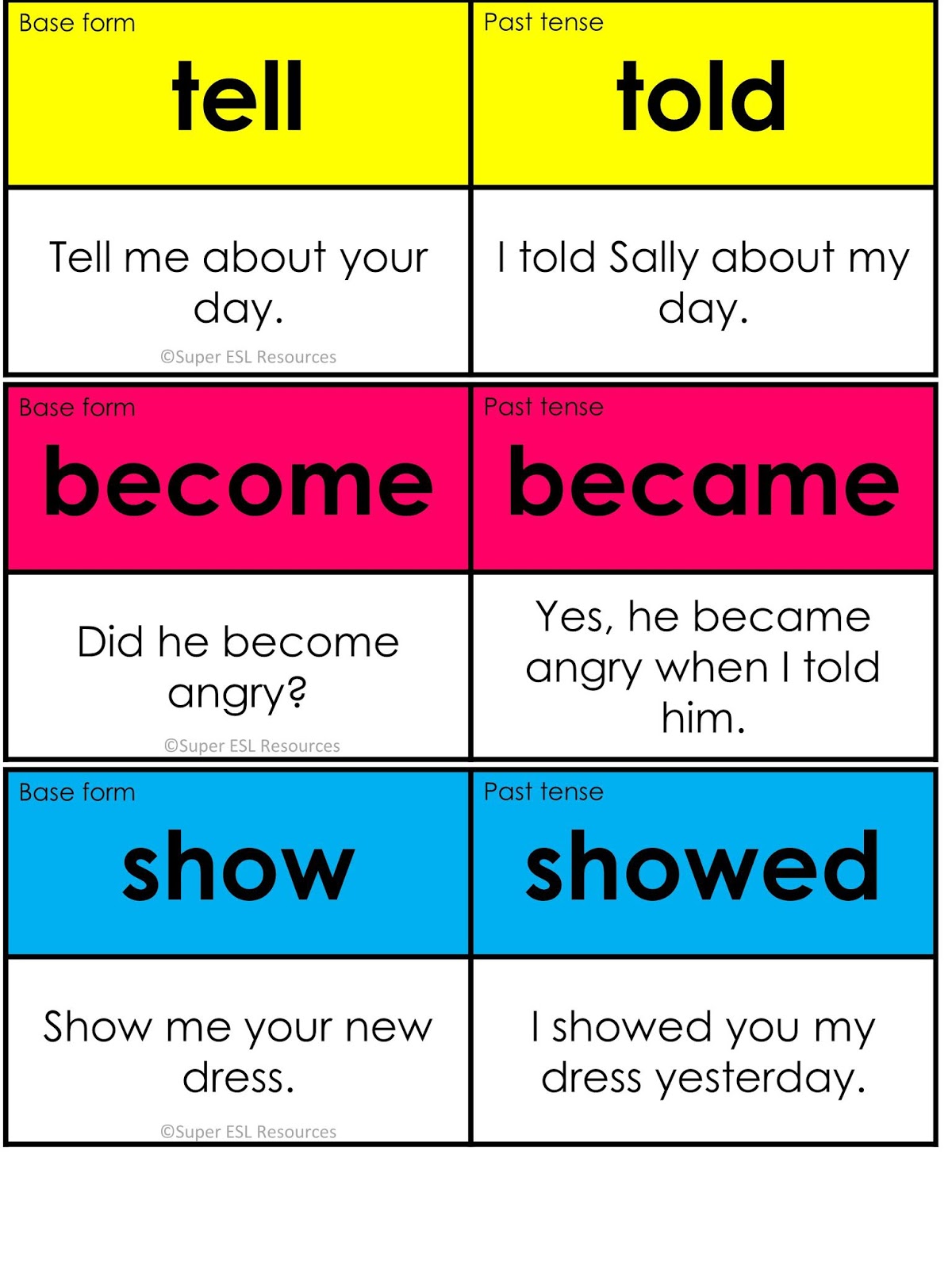 Past Tense Regular & Irregular Verbs List Printable Resource