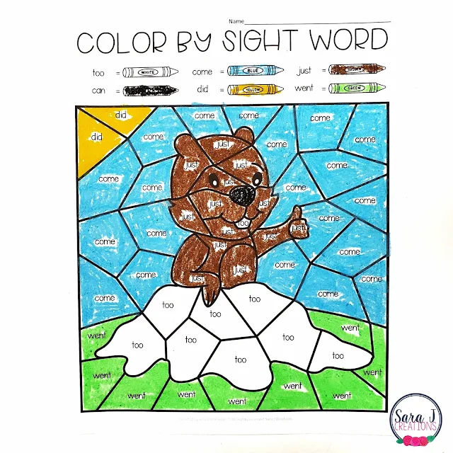 Free groundhog day color by sight word pages. These are awesome because they are editable so you can add any sight word and they will automatically fill into the picture below. These make a great printable activity for kindergarten, first grade, or second grade. Click to download your copy today!