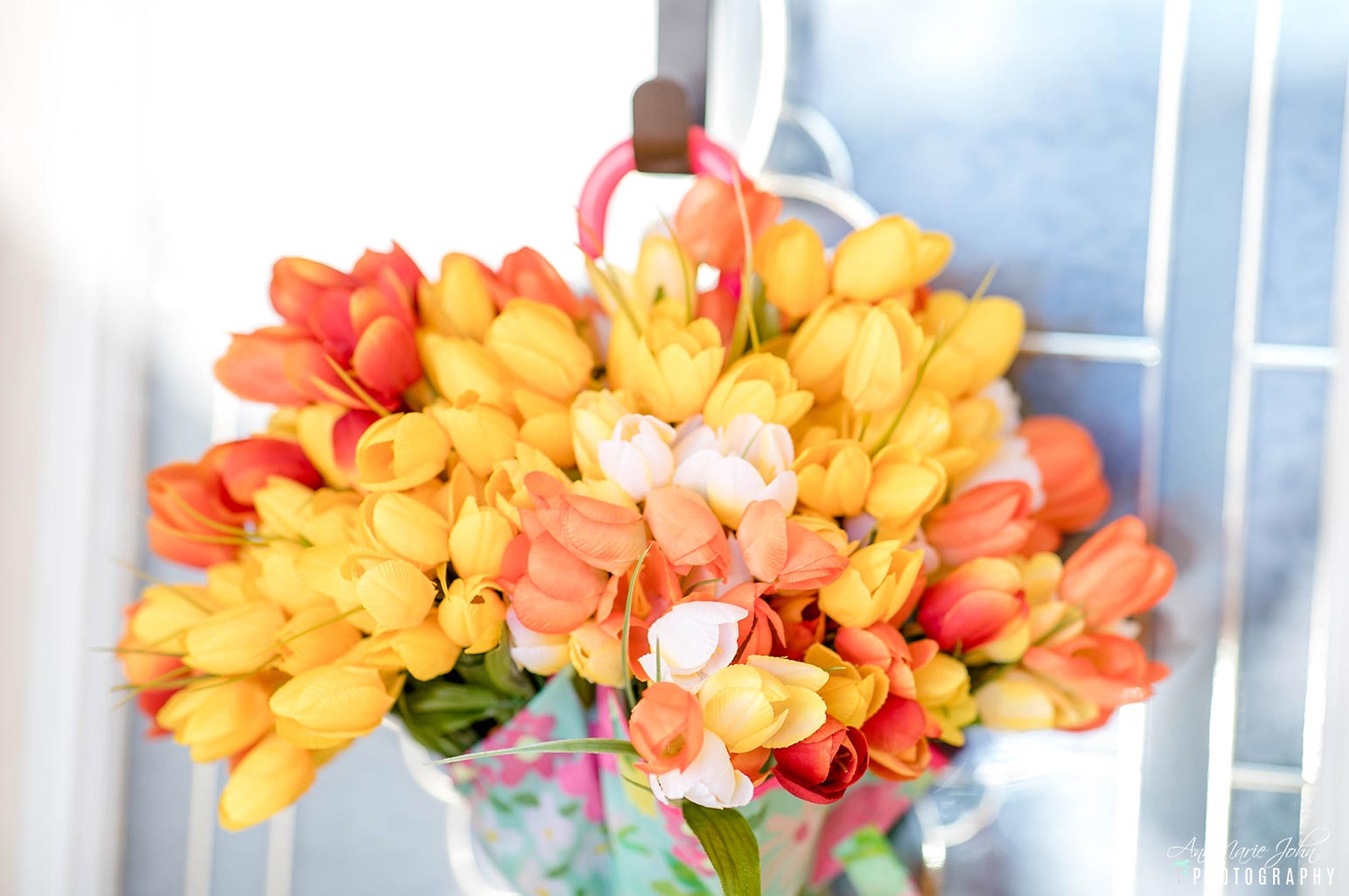 Tulip Umbrella Wreath Hung on Wreath Hook