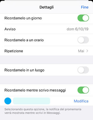 App Promemoria di iOS 13 Ricordamelo in un giorno mentre scrivo messaggi