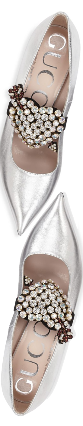 Gucci Virginia Heart Leather Pumps shown in Silver