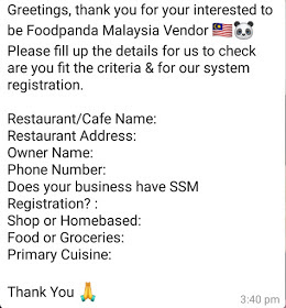 Info required by Foodpanda