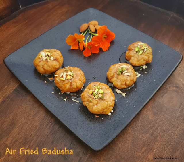 images of Badusha In Air Fryer / Badhusha Sweet In Air Fryer / Balushahi Recipe Using Air Fryer / Air Fried Badusha