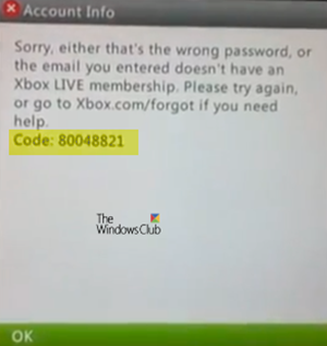 Ошибка входа в Xbox Live 80048821