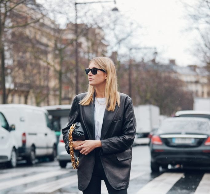 Le Fashion A Black Leather Blazer Elevates This Street Style Look