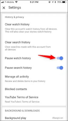 Stop Youtube app History on Android and iphone