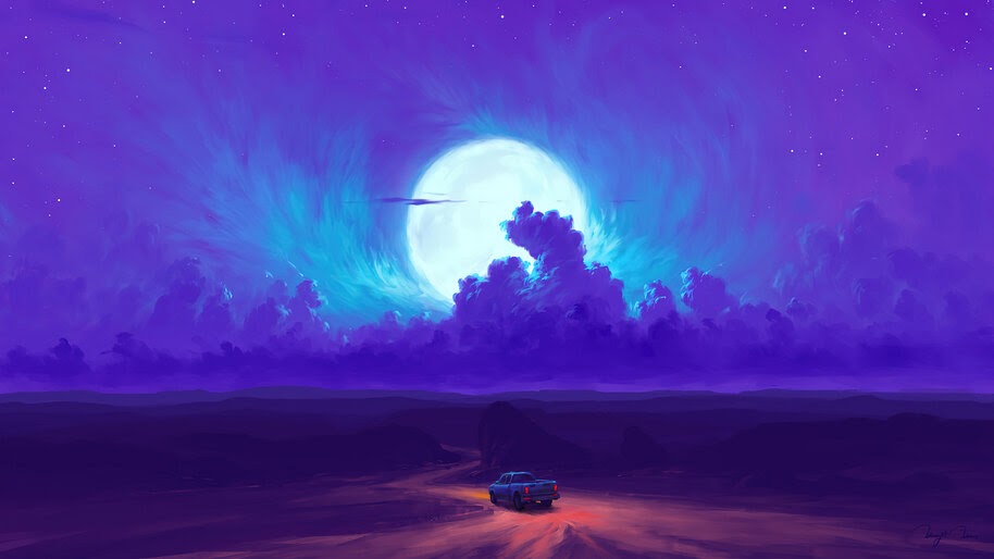 #4.3261, Moon, Clouds, Sky, Scenery, Landscape, Art, 4K Wallpaper