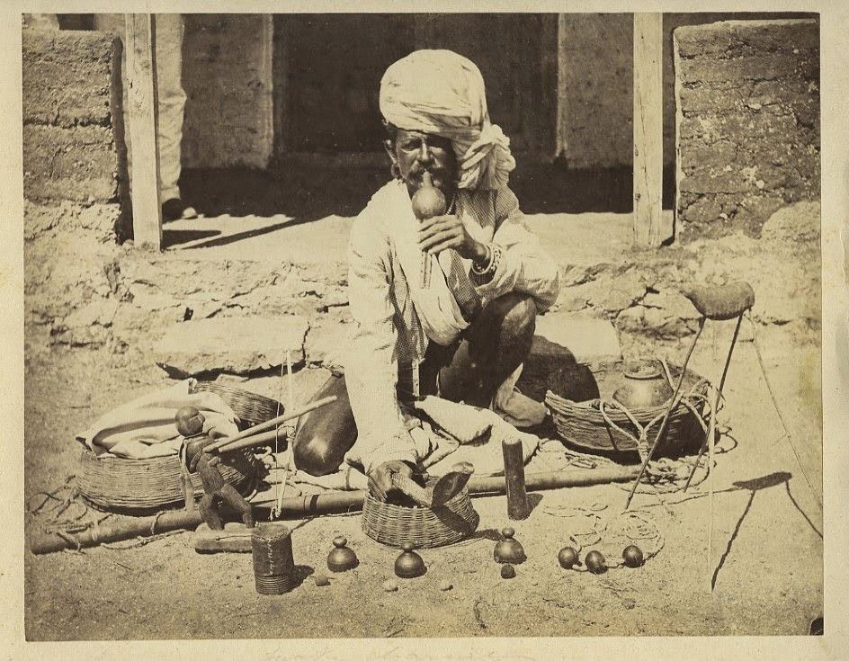 Indian Snake Charmer Playing his Flute - c1870's